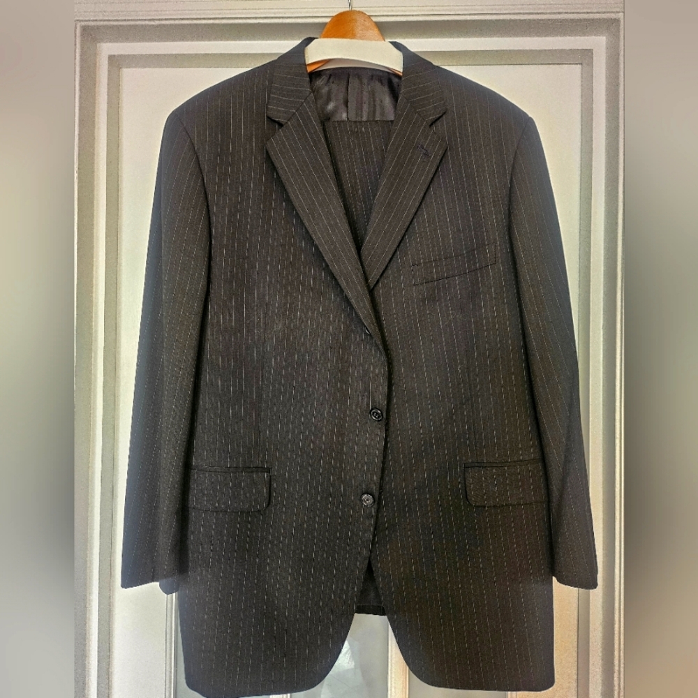 MENS 2 piece (pant and jacket) Van Heusen Black Pin Stripe Suit